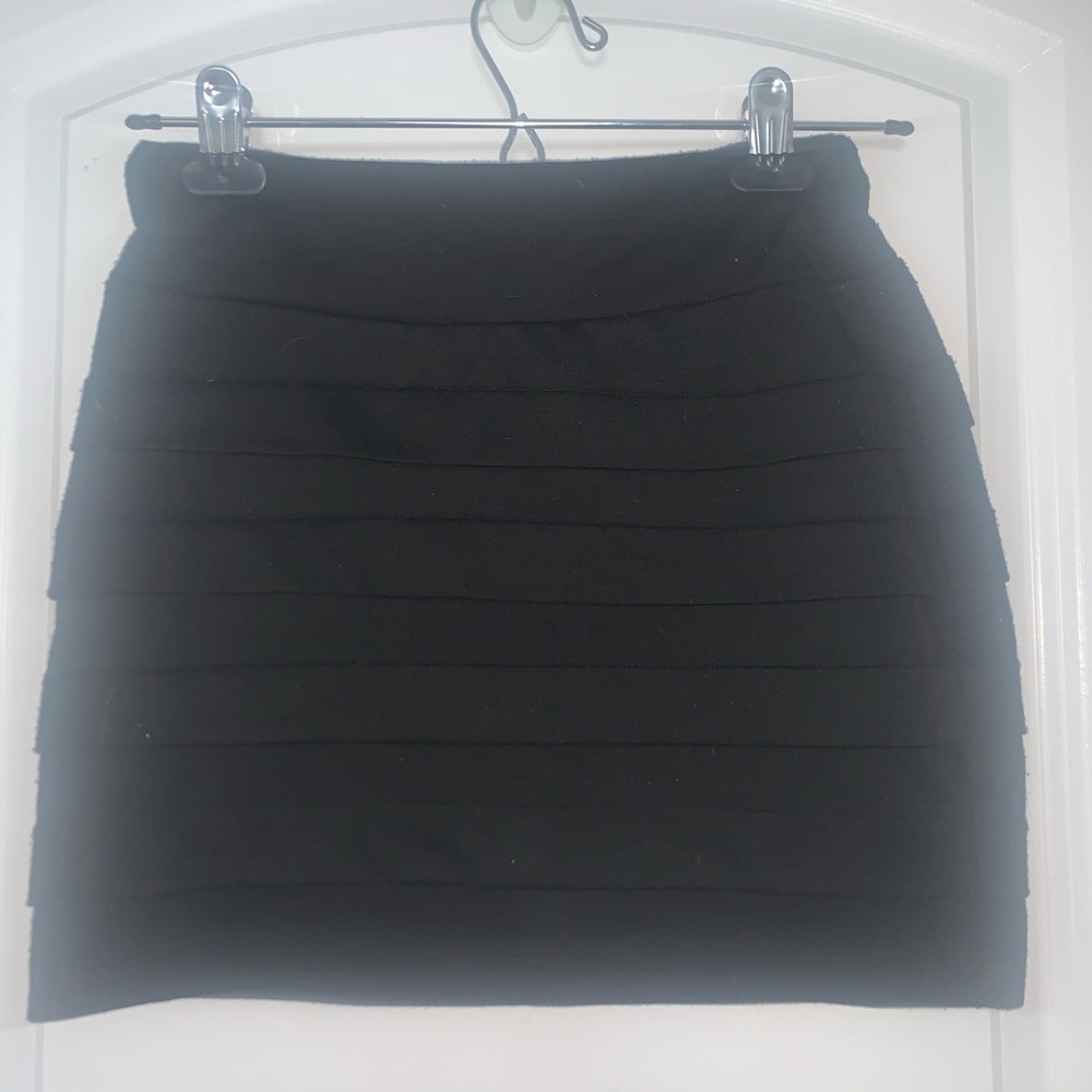 Black Tiered Fitted Mini Skirt